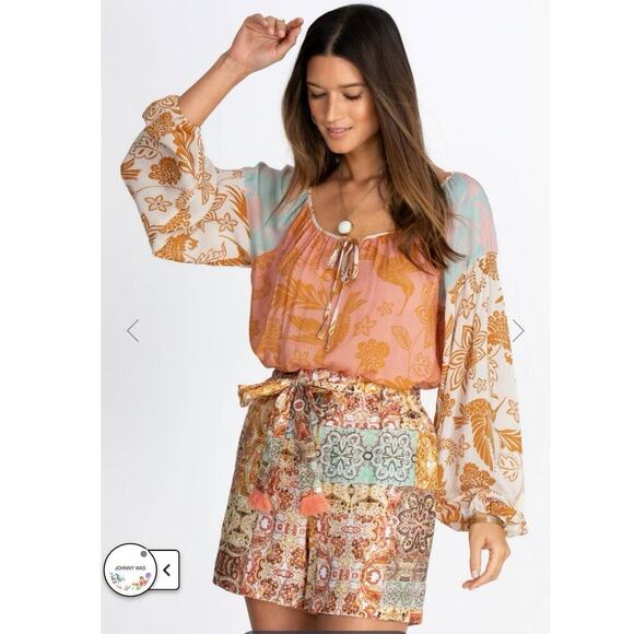 Johnny Was Tops - Johnny Was  Waimea Mixed Peasant Top  Size L Boho Long Sleeve